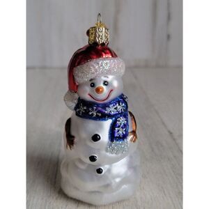 Glitter OWC snowman happy blown glass ornament Xmas